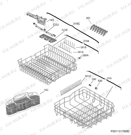 Взрыв-схема посудомоечной машины Frigidaire Gallery FGID2474QF4B - Схема узла Basket 160